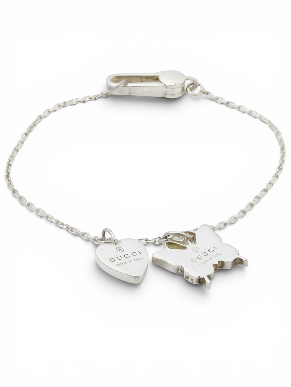 Gucci Silver Heart and Butterfly Charm Bracelet 925